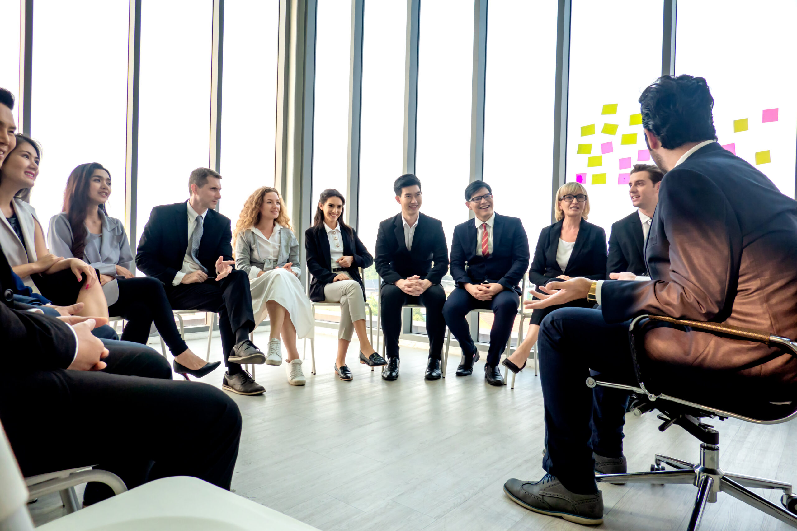 A group of professionals attending a leadership skills development training.